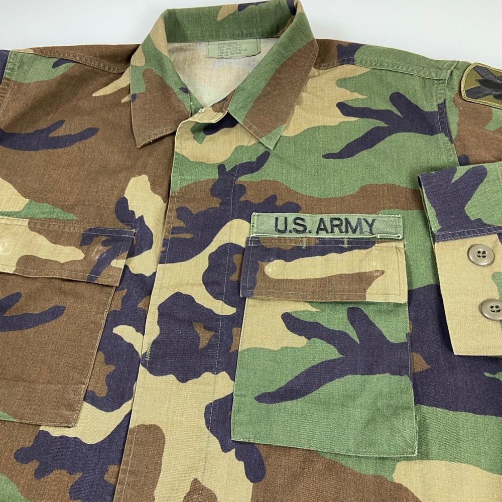 US Army Mens Medium Woodland Camo BDU Field Jacket Military Surplus